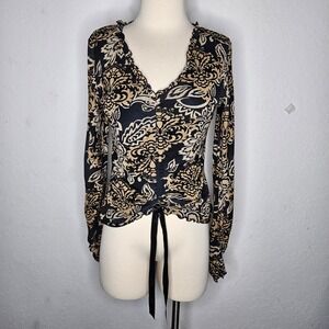 VTG INC International Concepts Cotton Y2K Boho Paisley Tie Front Peasant Top M